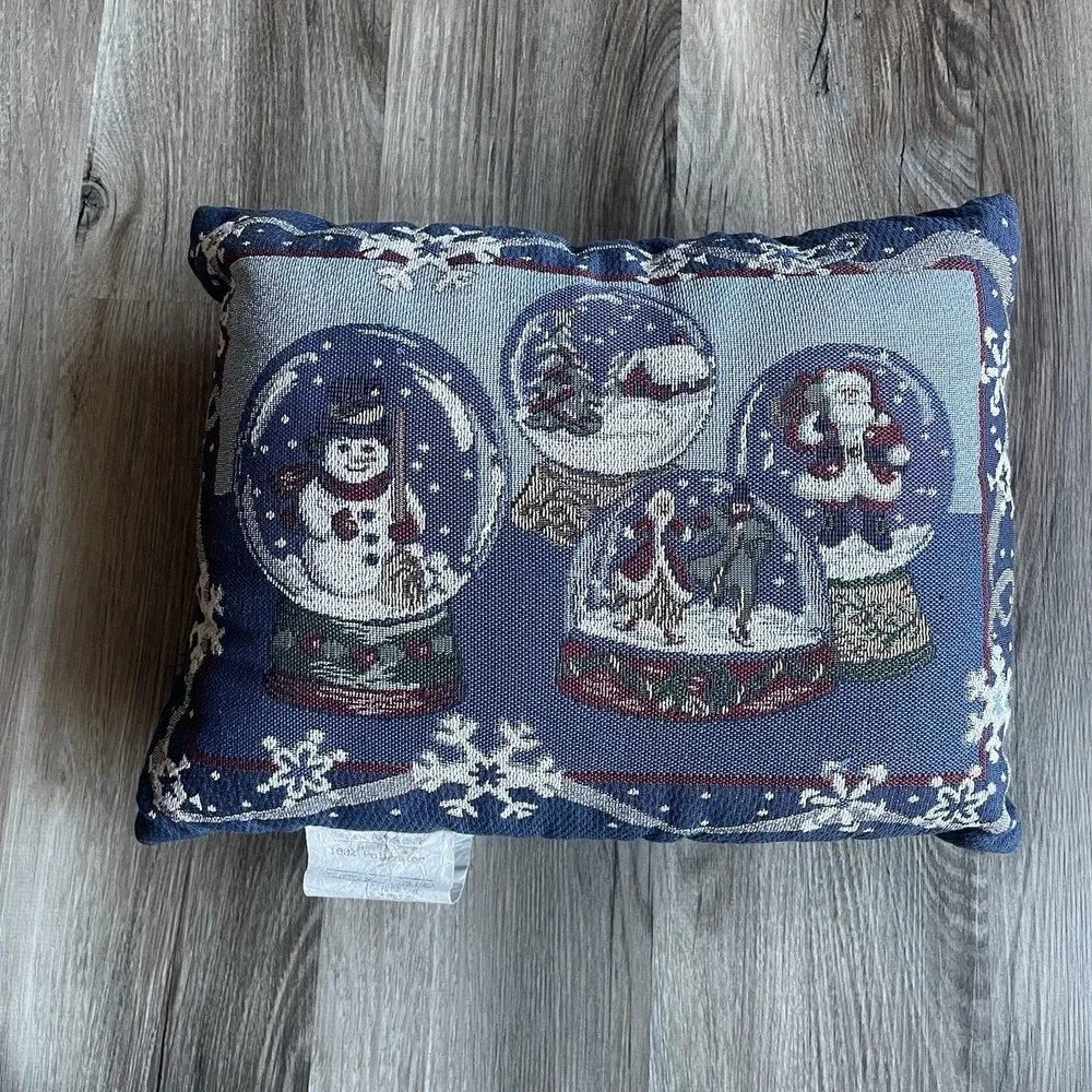 Vintage Christmas Tapestry Throw Pillow Couch Snowman Winter Snow Globe 14